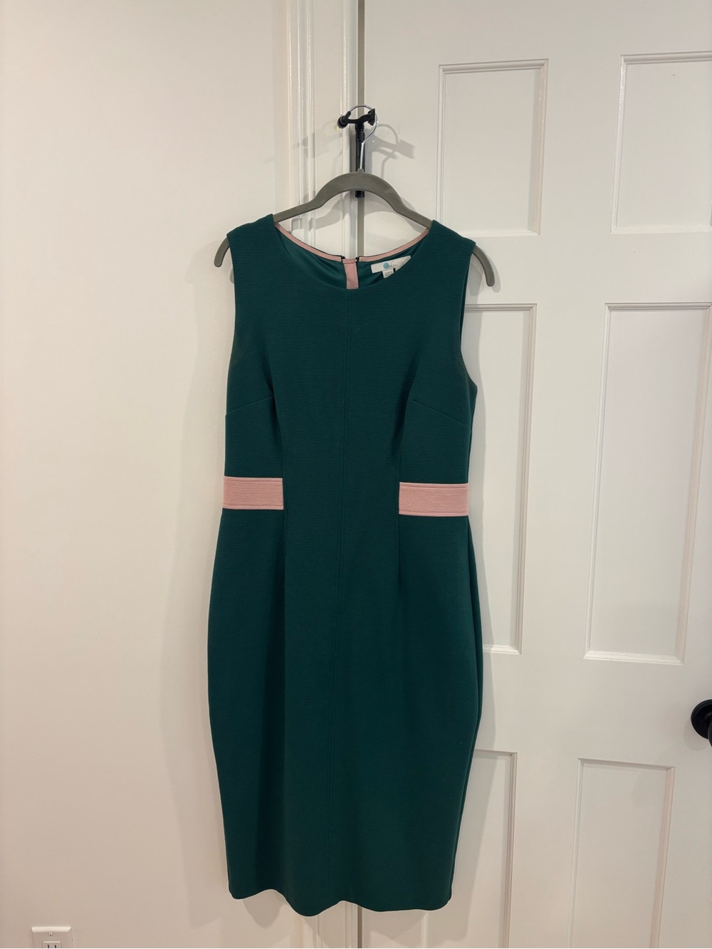 BODEN Sleeveless Teal Sheath Dress with Pink details, zipper back